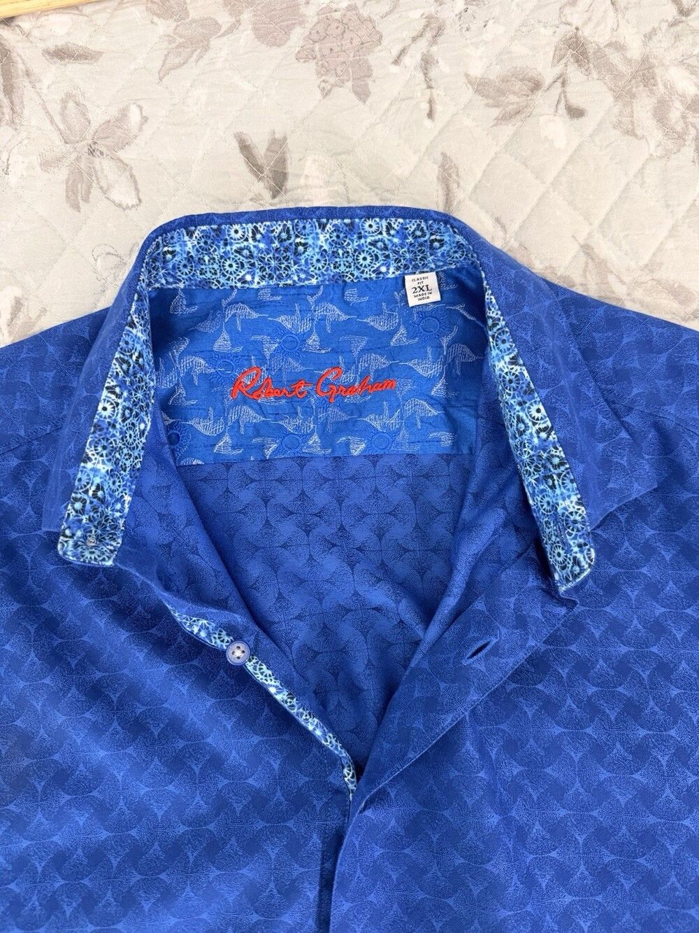 Robert Graham Men’s 2XL Blue Geometric Print Classic Fit Button Down Shirt - Picture 12 of 12